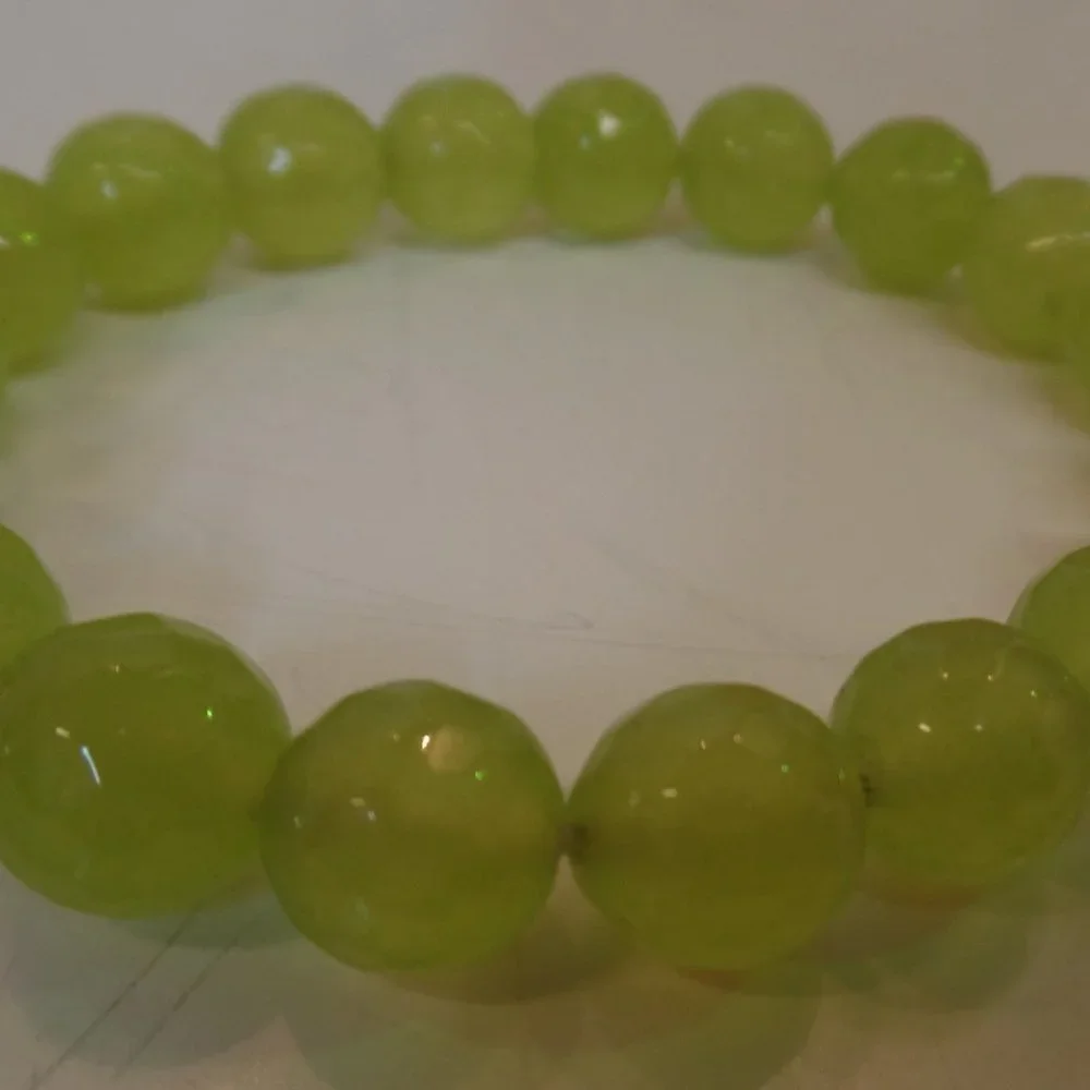 Lime Faceted Cut Glass Beaded Bracelet W 9.25 Sterling Silver Bead 7" $116 NWOT - Picture 3 of 6